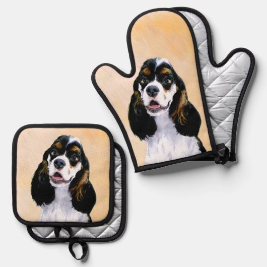 Cocker Spaniel Malerei Parti Tan Original Dog Art Ofenhandschuh & Topflappen-Set (Vorderseite/Rückseite)