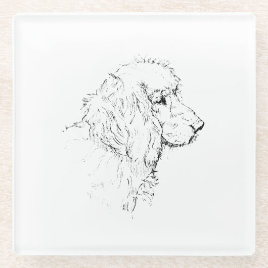 Cocker Spaniel – Minimalistische Strichzeichnung e Glasuntersetzer (Vorderseite)