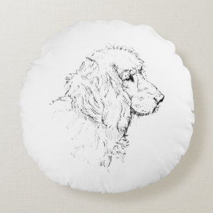 Cocker Spaniel – Minimalistische Strichzeichnung e Rundes Kissen