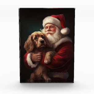 Cocker Spaniel mit dem Weihnachtsmann Festliche We Fotoblock