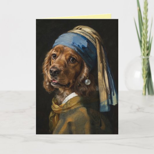 Cocker Spaniel mit einer Perlenohrring-Grußkarte Karte (Vorderseite)