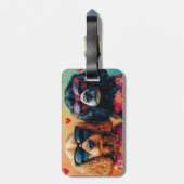 Cocker Spaniel mit Herz-Rose Valentinstag Gepäckanhänger (Rückseite vertikal)