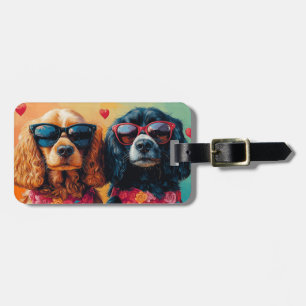 Cocker Spaniel mit Herzrosen zum Valentinstag  Gepäckanhänger