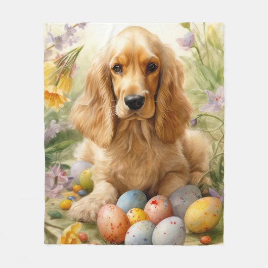 Cocker Spaniel mit Ostereier Urlaub Fleecedecke (Vorderseite)