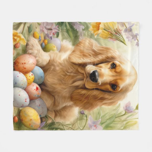 Cocker Spaniel mit Ostereier Urlaub Fleecedecke (Vorderseite (Horizontal))