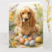 Cocker Spaniel mit Ostereier Urlaub Karte (Gelbe Blume)