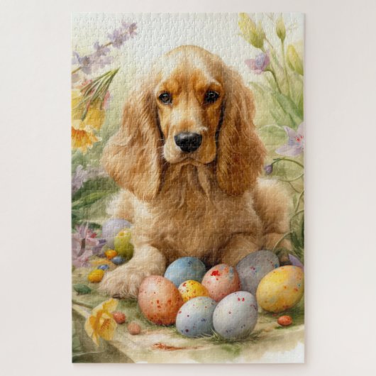 Cocker Spaniel mit Ostereier Urlaub Puzzle (Vertikal)