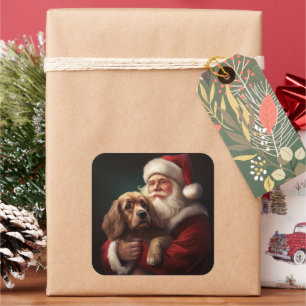Cocker Spaniel mit Santa Claus Festive Weihnachten Quadratischer Aufkleber