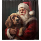 Cocker Spaniel mit Weihnachtsmann Weihnachten Duschvorhang (Vorderseite)