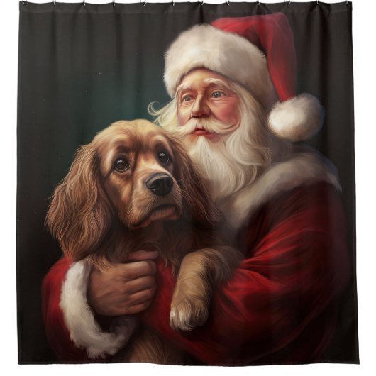 Cocker Spaniel mit Weihnachtsmann Weihnachten Duschvorhang (Vorderseite)