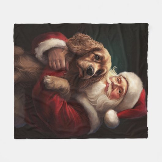Cocker Spaniel mit Weihnachtsmann Weihnachten Fleecedecke (Vorderseite (Horizontal))
