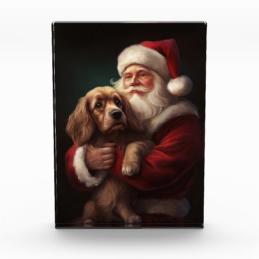 Cocker Spaniel mit Weihnachtsmann Weihnachten Fotoblock (Vorderseite)