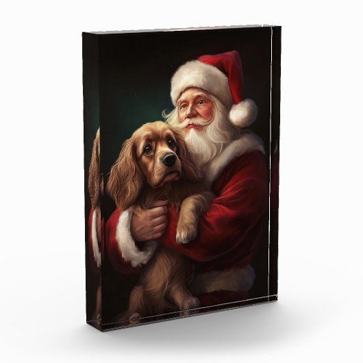 Cocker Spaniel mit Weihnachtsmann Weihnachten Fotoblock (Links)