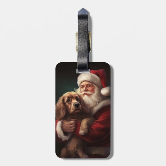 Cocker Spaniel mit Weihnachtsmann Weihnachten Gepäckanhänger (Rückseite vertikal)