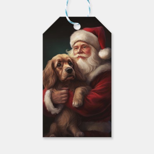 Cocker Spaniel mit Weihnachtsmann Weihnachten Geschenkanhänger (Vorderseite)
