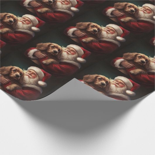 Cocker Spaniel mit Weihnachtsmann Weihnachten Geschenkpapier (Ecke)