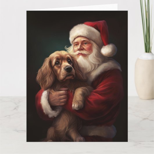 Cocker Spaniel mit Weihnachtsmann Weihnachten Karte (Vorderseite)