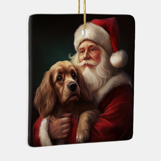 Cocker Spaniel mit Weihnachtsmann Weihnachten Keramikornament (Rechts)