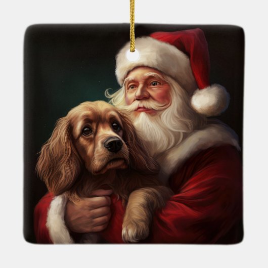 Cocker Spaniel mit Weihnachtsmann Weihnachten Keramikornament (Rückseite)