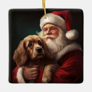 Cocker Spaniel mit Weihnachtsmann Weihnachten Keramikornament