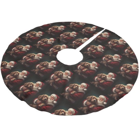 Cocker Spaniel mit Weihnachtsmann Weihnachten Polyester Weihnachtsbaumdecke (Schrägansicht)