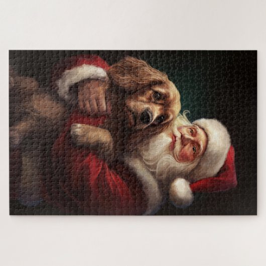 Cocker Spaniel mit Weihnachtsmann Weihnachten Puzzle (Horizontal)
