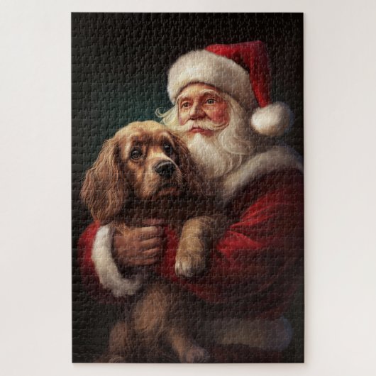 Cocker Spaniel mit Weihnachtsmann Weihnachten Puzzle (Vertikal)