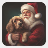 Cocker Spaniel mit Weihnachtsmann Weihnachten Quadratischer Aufkleber (Vorderseite)