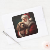 Cocker Spaniel mit Weihnachtsmann Weihnachten Quadratischer Aufkleber (Umschlag)
