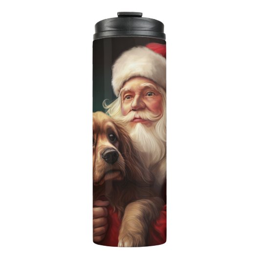 Cocker Spaniel mit Weihnachtsmann Weihnachten Thermosbecher (Vorderseite)