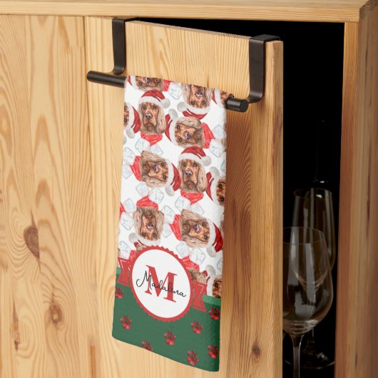 Cocker Spaniel Muster Monogramm Weihnachten Hund Geschirrtuch (Drittel gefaltet)