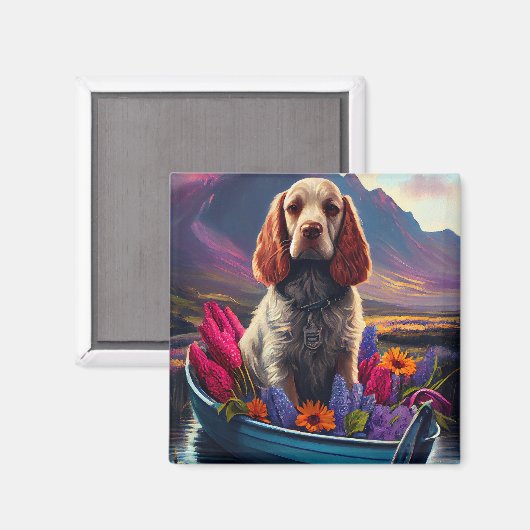 Cocker Spaniel on a Paddle: A Scenic Adventure Magnet (Vorderseite/Rückseite)