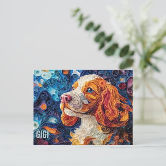 Cocker Spaniel Paper Quilling Art Dog Portrait Postkarte (Stehend Vorderseite)