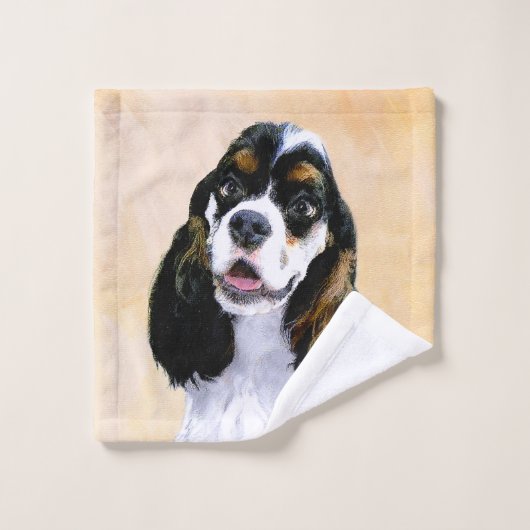 Cocker Spaniel (Parti) Painting - Original Dog Art Badhandtuch Set (Waschlappen)