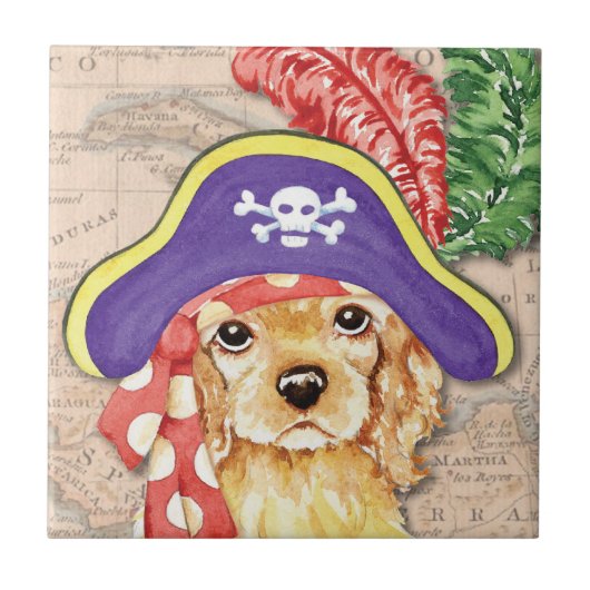 Cocker Spaniel Pirate Fliese (Vorderseite)