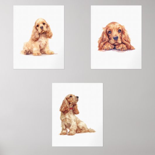 Cocker Spaniel Poster, Cocker Spaniel Lover Gesche Bilderwand Sets (Vorderseite)