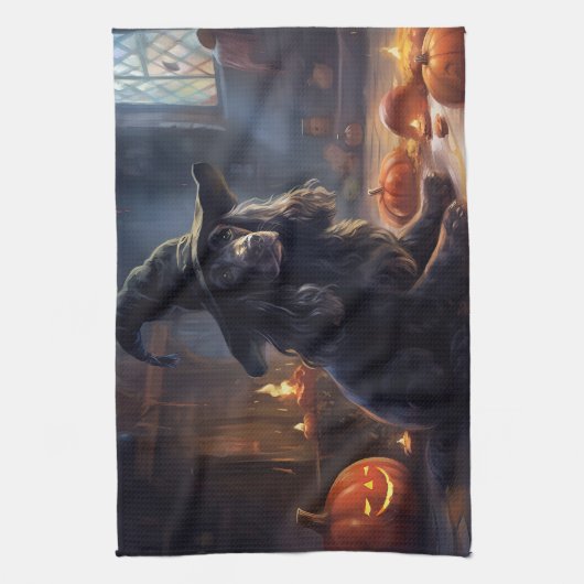 Cocker Spaniel Pumpkins Halloween Beängstigend Geschirrtuch (Vertikal)