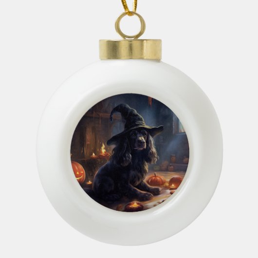 Cocker Spaniel Pumpkins Halloween Beängstigend Keramik Kugel-Ornament (Vorderseite)