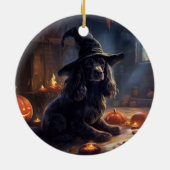 Cocker Spaniel Pumpkins Halloween Beängstigend Keramik Ornament (Hinten)