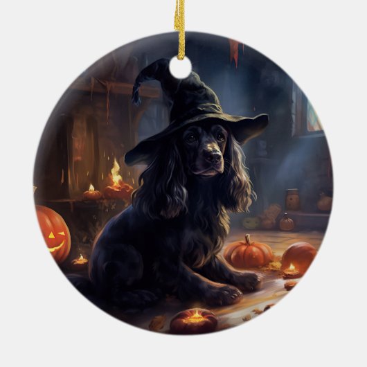 Cocker Spaniel Pumpkins Halloween Beängstigend Keramik Ornament (Hinten)