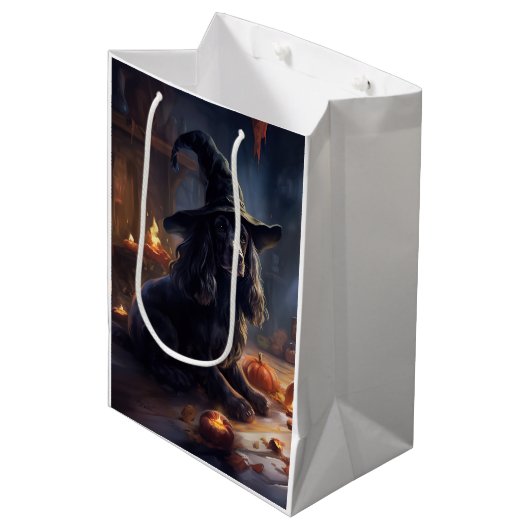 Cocker Spaniel Pumpkins Halloween Beängstigend Mittlere Geschenktüte (Vorderseite Schrägansicht)