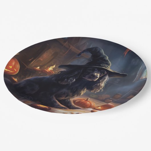 Cocker Spaniel Pumpkins Halloween Beängstigend Pappteller (Schrägansicht)