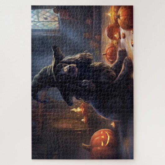 Cocker Spaniel Pumpkins Halloween Beängstigend Puzzle (Vertikal)