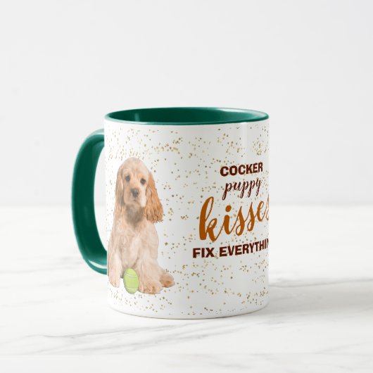 Cocker Spaniel Puppy Kisses Fix Alles Tasse (Vorderseite Links)