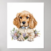 Cocker Spaniel Puppy Pet Wasserfarbe Blume Poster (Vorne)