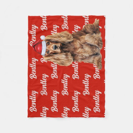 Cocker Spaniel Santa Dog Custom Name Christmas Fleecedecke (Vorderseite)