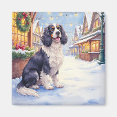Cocker Spaniel Schneeiges Dorf Weihnachtskunst Magnet (Vorne)