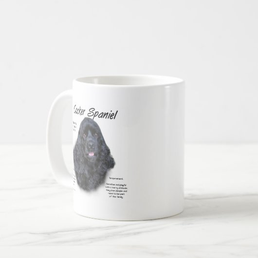 Cocker Spaniel (schwarz) Geschichtsdesign Kaffeetasse (Vorderseite Links)