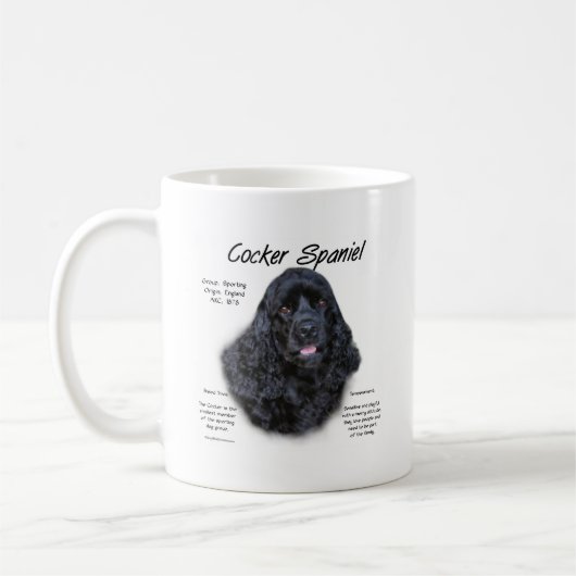 Cocker Spaniel (schwarz) Geschichtsdesign Kaffeetasse (Links)