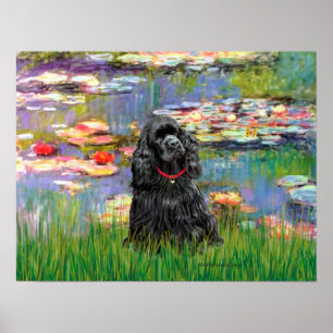 Cocker Spaniel (schwarz) - Lilien 2 Poster